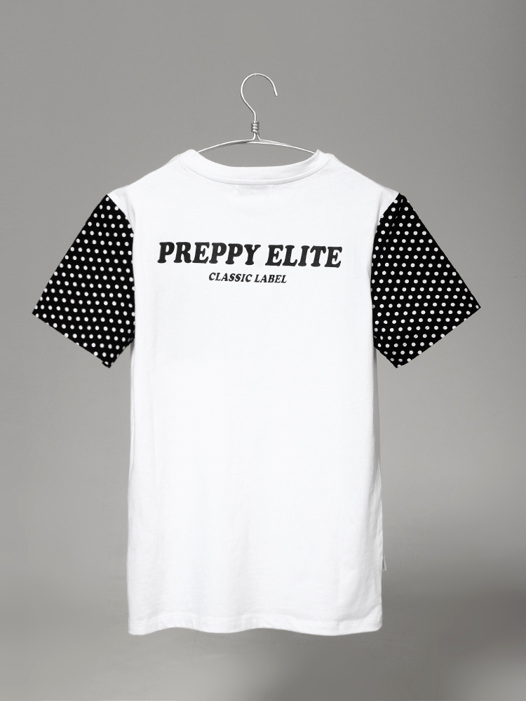 preppy elite t恤|preppy elite 拼色袖波点tee正品 |yoho!